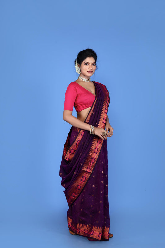 Wine Color Viscose cotton Banarasi Saree