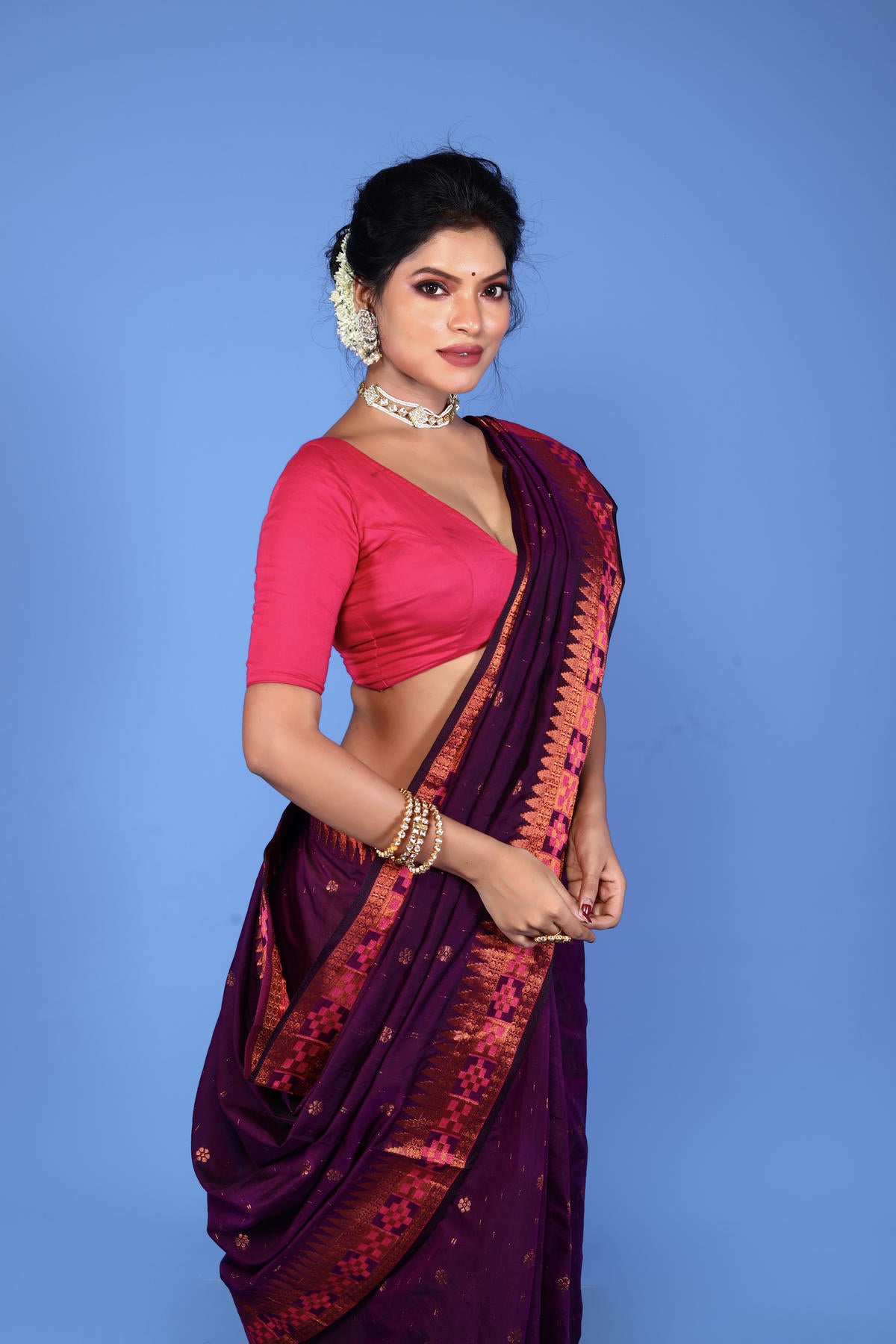 Wine Color Viscose cotton Banarasi Saree