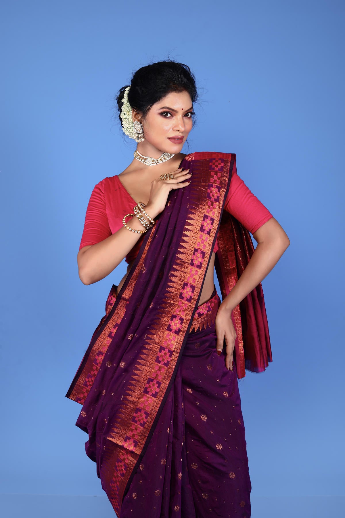 Wine Color Viscose cotton Banarasi Saree