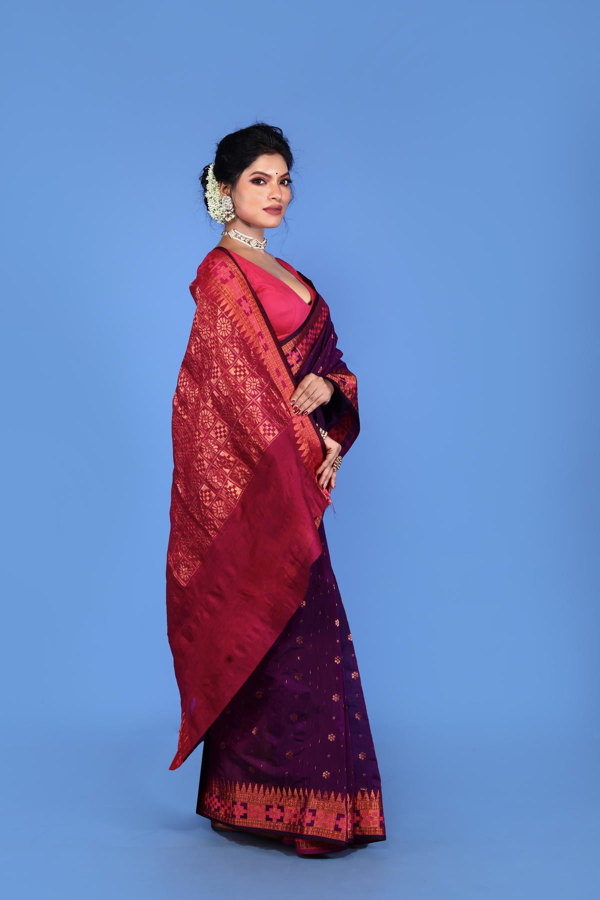 Wine Color Viscose cotton Banarasi Saree