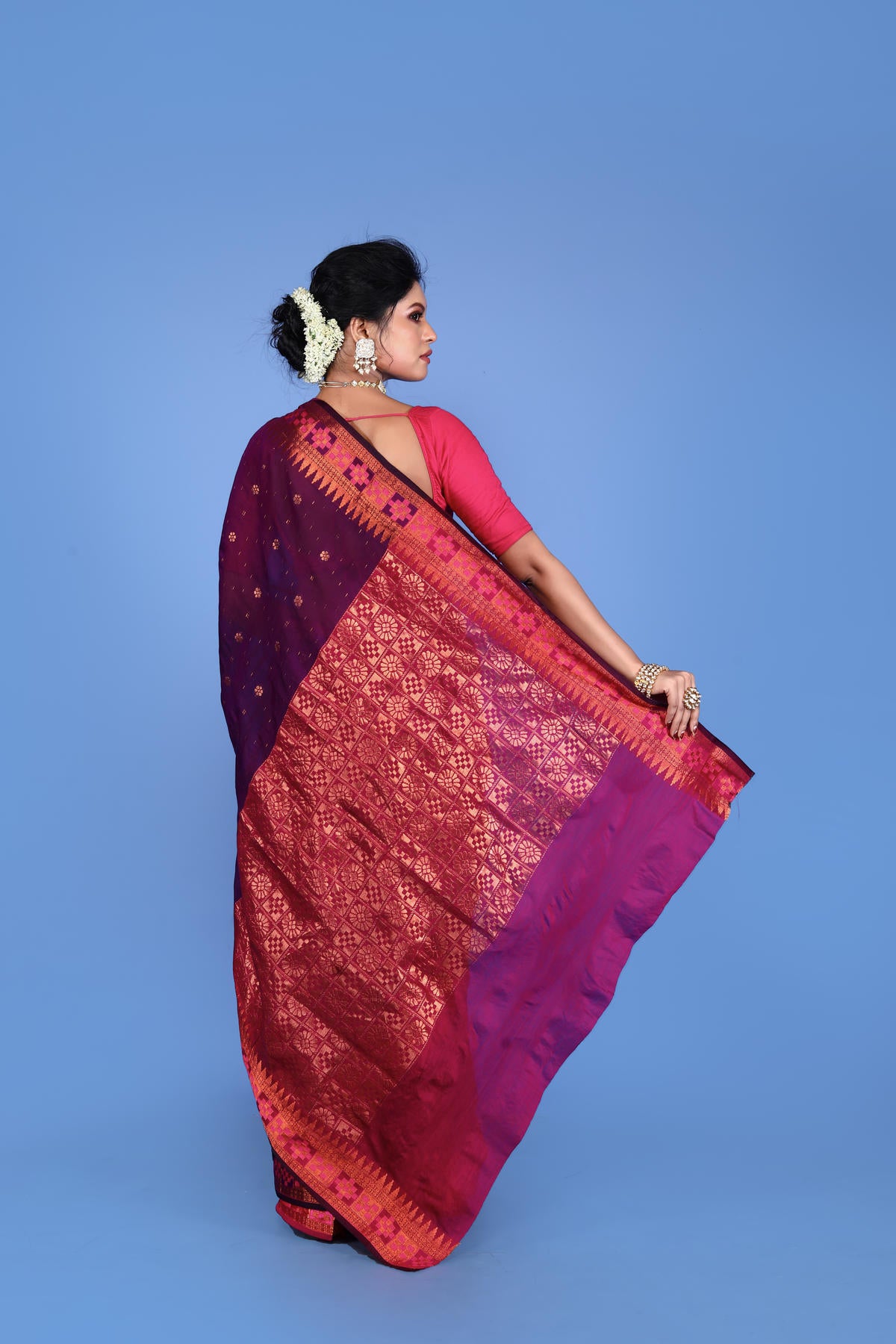 Wine Color Viscose cotton Banarasi Saree