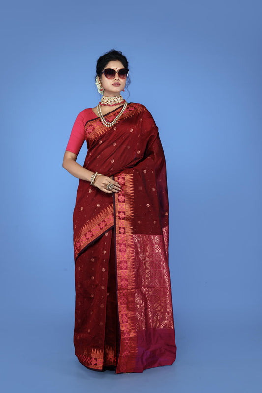 Maroon Viscose cotton Banarasi Saree