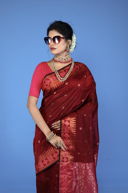 Maroon Viscose cotton Banarasi Saree