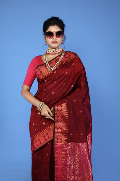 Maroon Viscose cotton Banarasi Saree