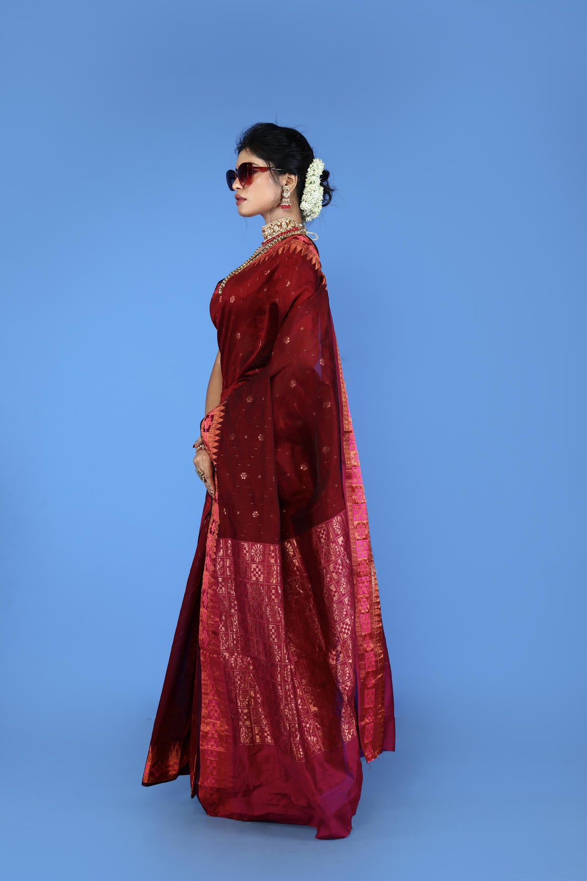 Maroon Viscose cotton Banarasi Saree