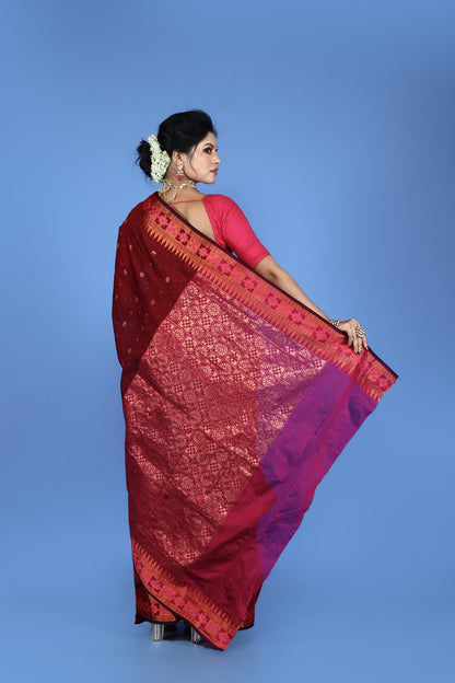 Maroon Viscose cotton Banarasi Saree