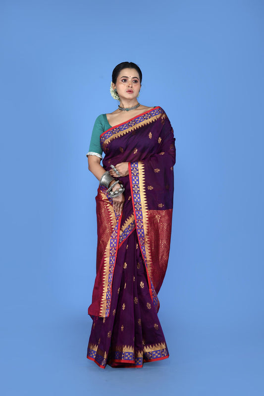 Wine Color Viscose cotton Banarasi Saree