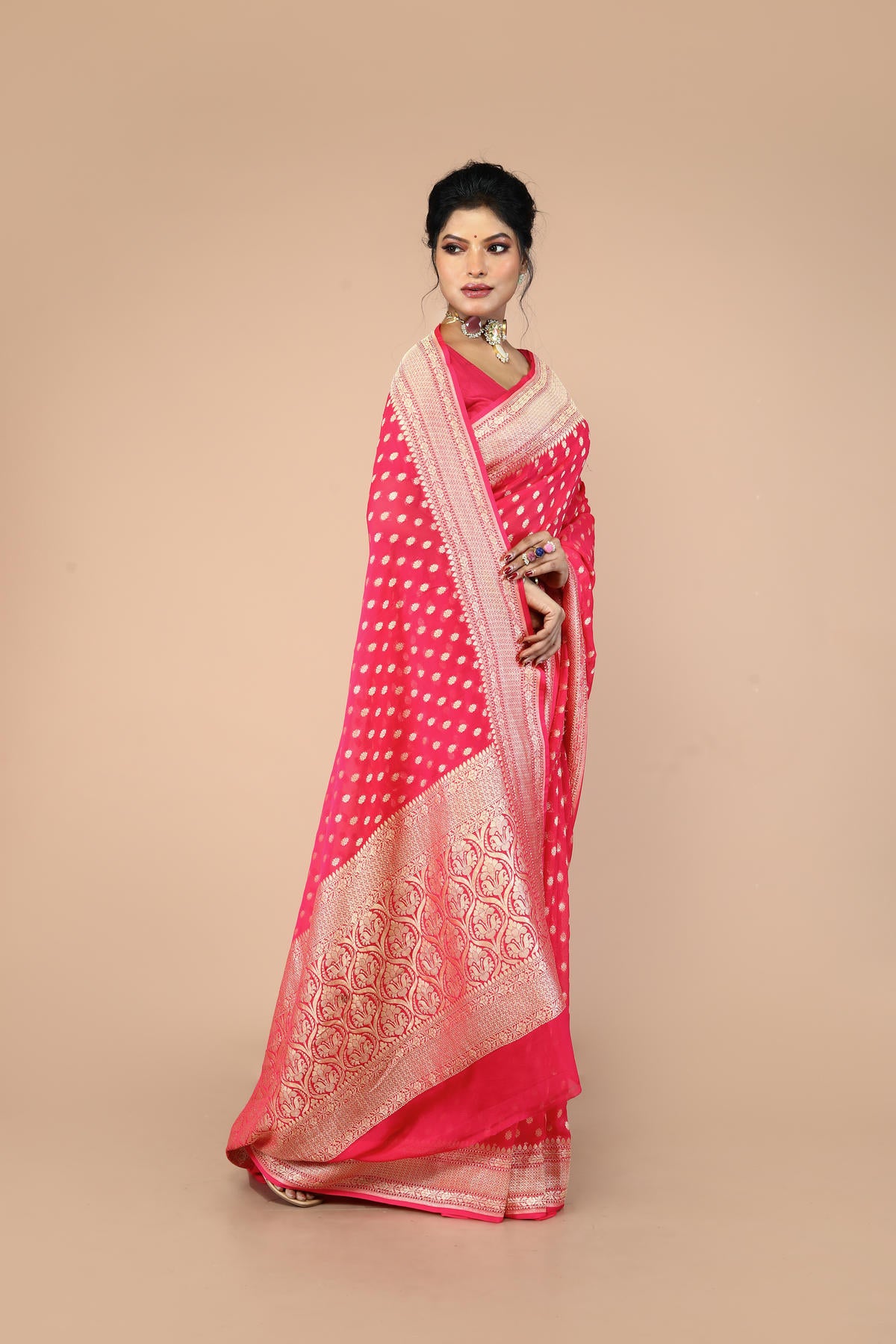 Pink Pure Chiffon Silk Khaddi Georgette Banarasi Handloom Saree with Zari work