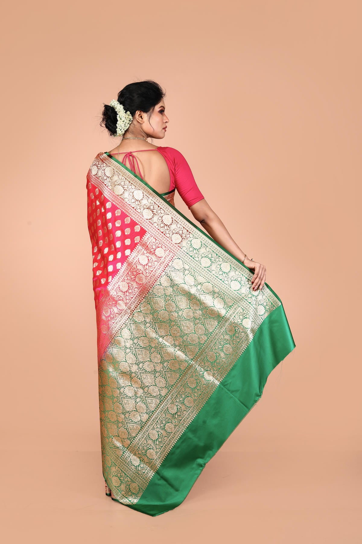 Green-Pink Banarasi Semi-Silk Saree with Zari work