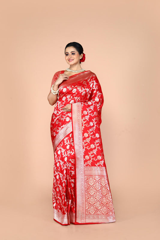 Red Pure Katan Silk Banarasi Handloom Saree with Zari work