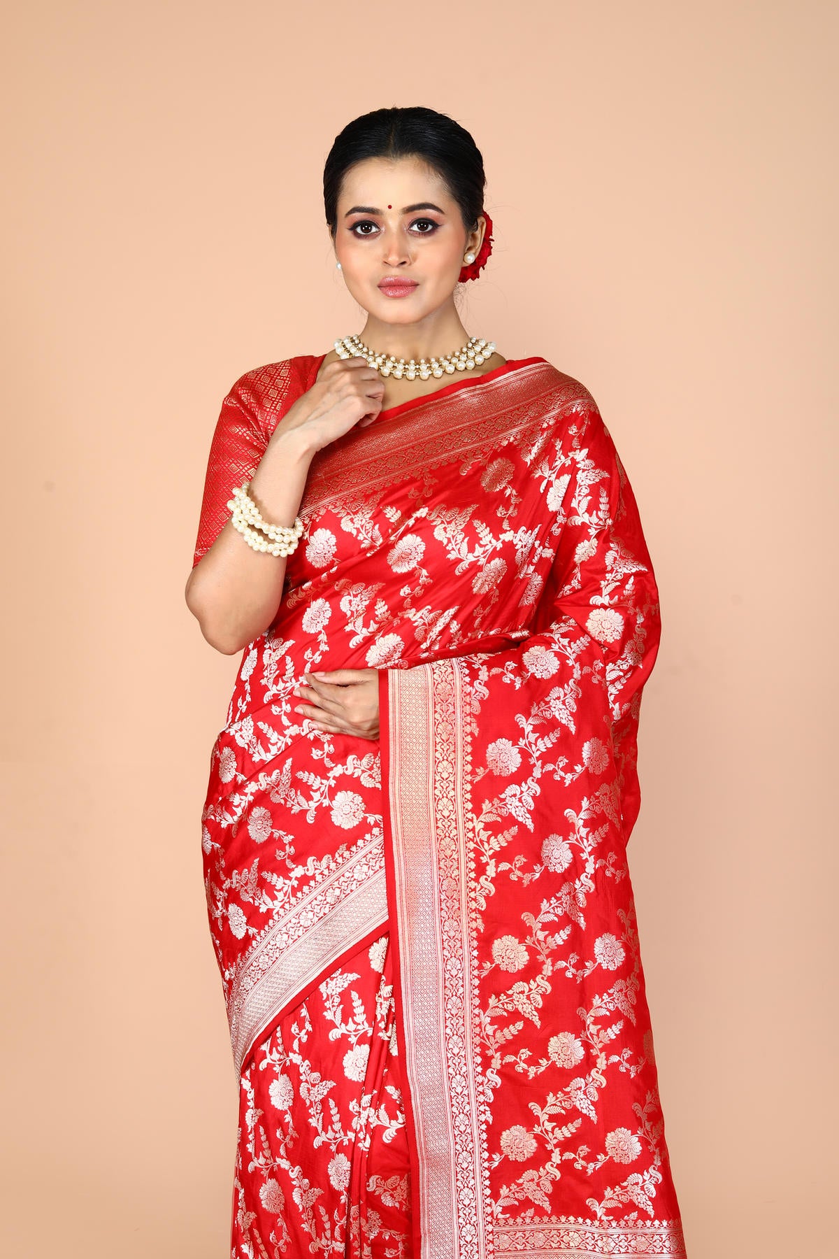 Red Pure Katan Silk Banarasi Handloom Saree with Zari work