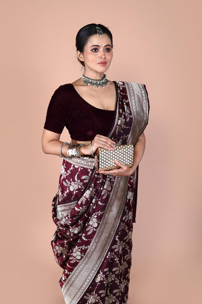 Maroon Pure Katan Silk Banarasi Handloom Saree with Zari work