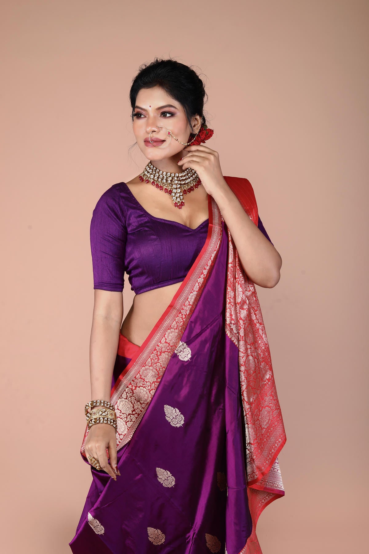 Red Magenta Pure Katan Silk Banarasi Handloom Saree with Zari work