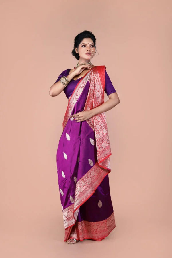 Purple-Red Pure Katan Silk Banarasi Handloom Saree with Zari work