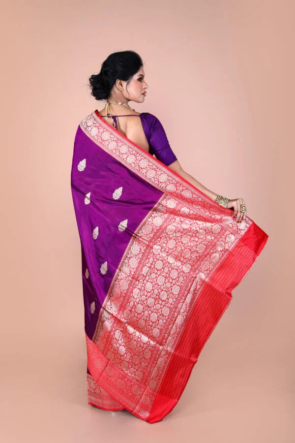 Purple-Red Pure Katan Silk Banarasi Handloom Saree with Zari work