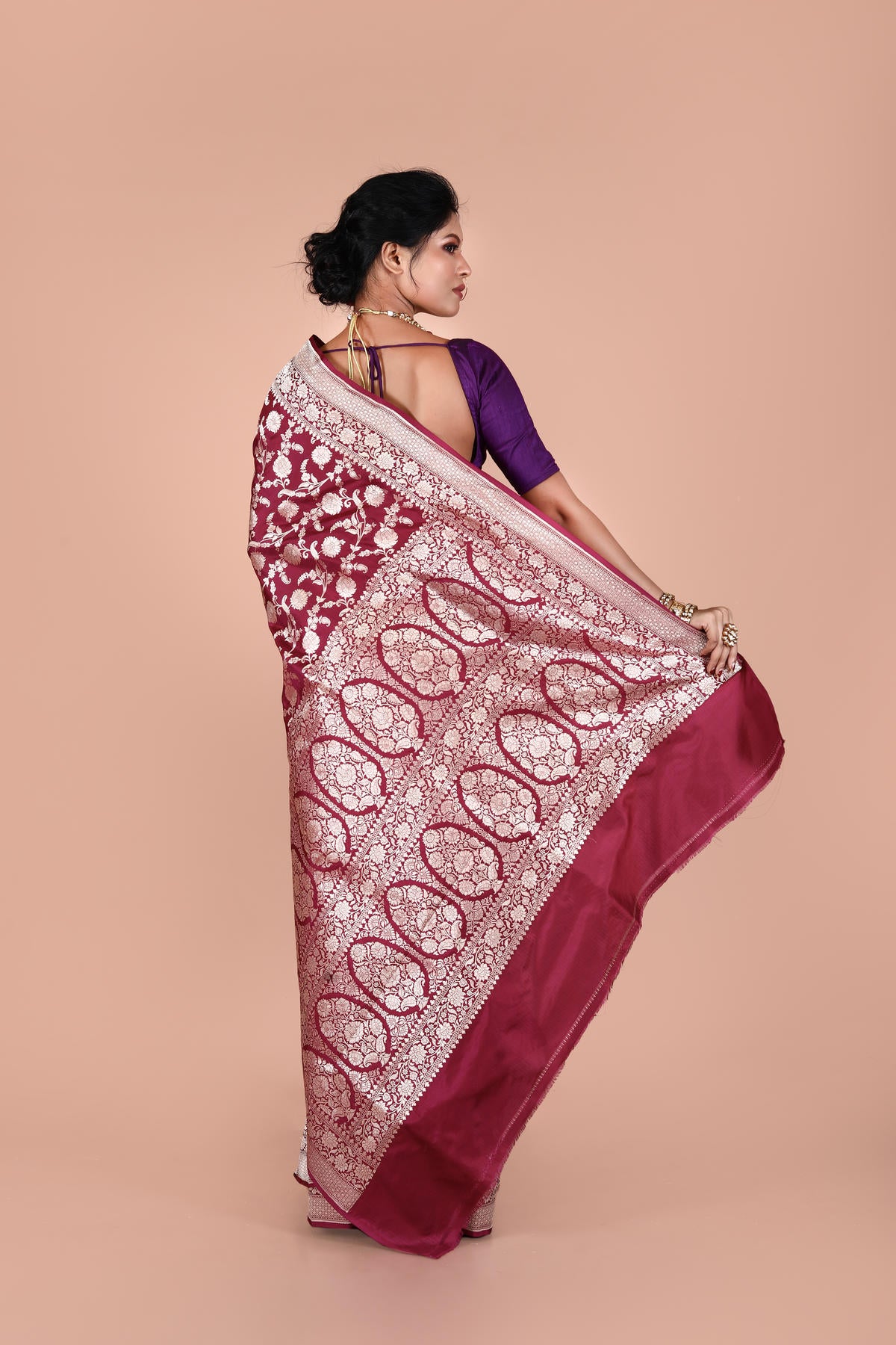 Maroon Pure Katan Silk Banarasi Handloom Saree with Zari work