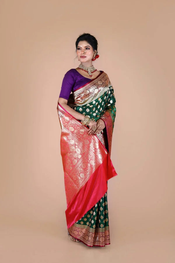 Pink-Green Banarasi Blended Silk Saree with Zari work