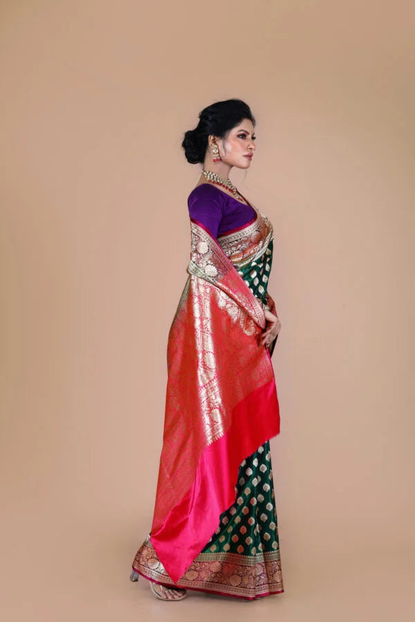 Pink-Green Banarasi Blended Silk Saree with Zari work