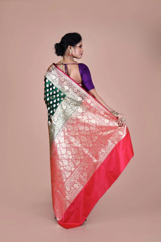 Pink-Green Banarasi Blended Silk Saree with Zari work