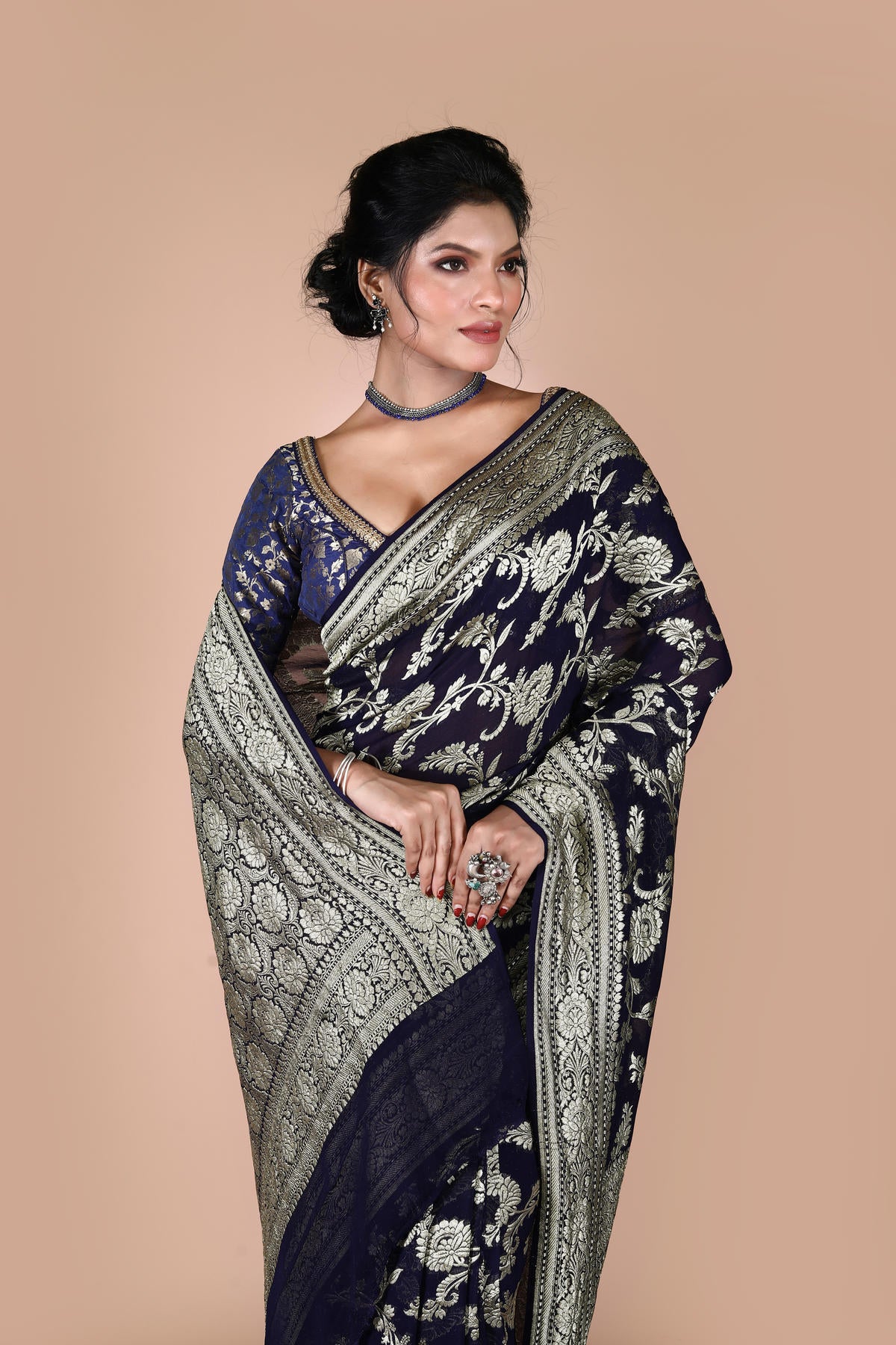 Black Pure Chiffon Silk Khaddi Georgette Banarasi Handloom Saree with Zari work