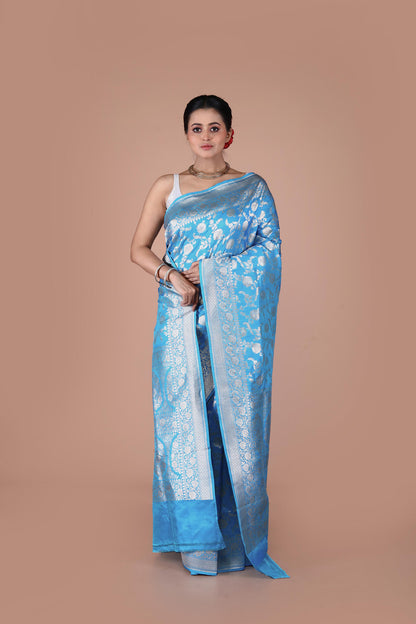 Blue Pure Katan Silk Banarasi Handloom Saree with Zari work
