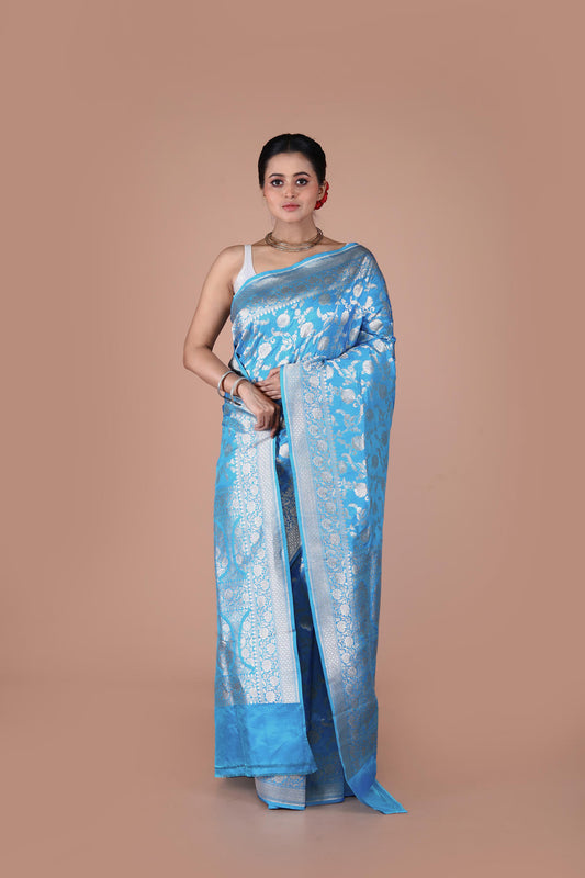 Blue Pure Katan Silk Banarasi Handloom Saree with Zari work