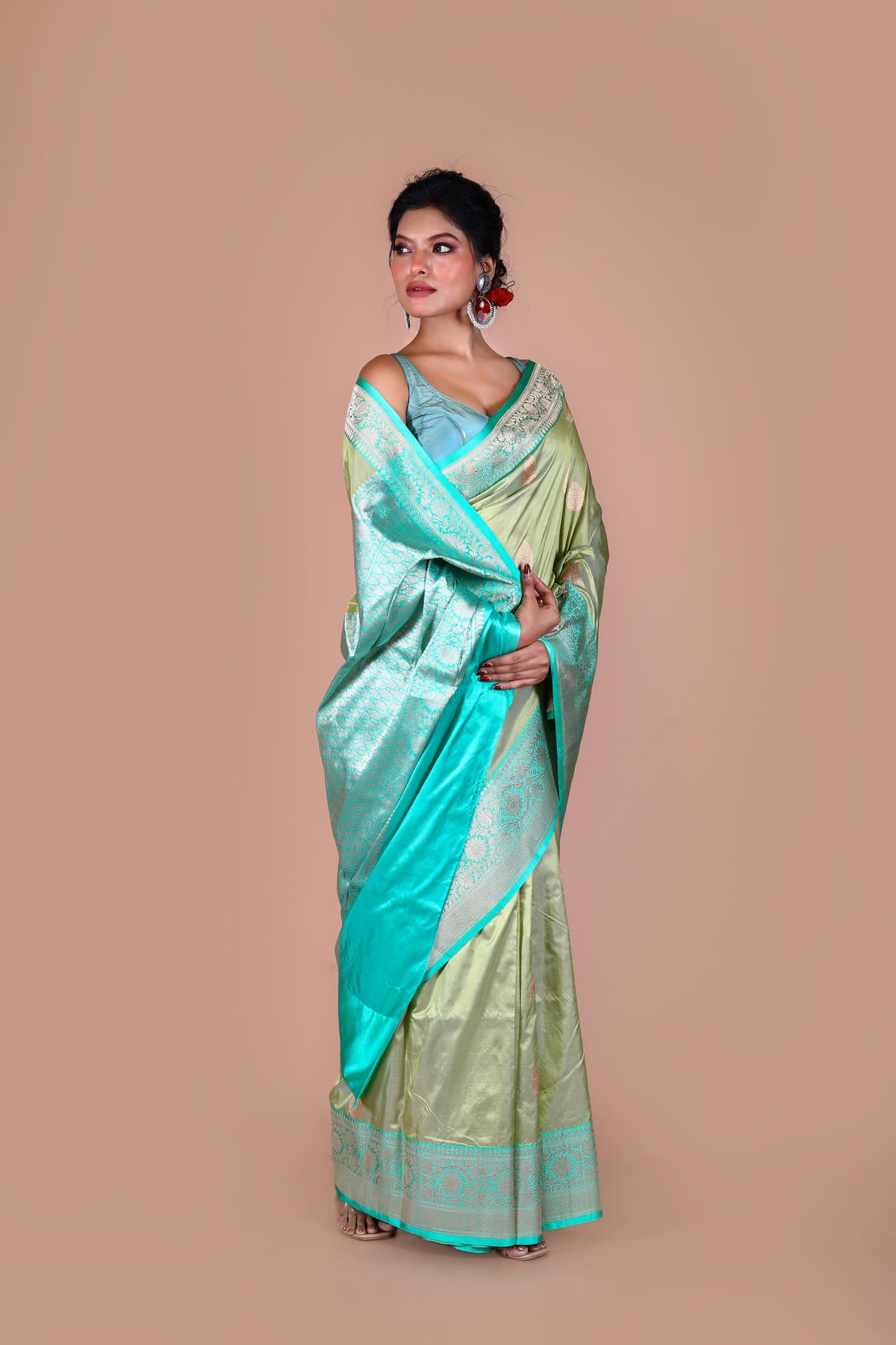 Pista Pure Katan Silk Banarasi Handloom Saree with Zari work
