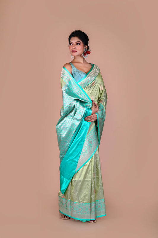 Pista Pure Katan Silk Banarasi Handloom Saree with Zari work