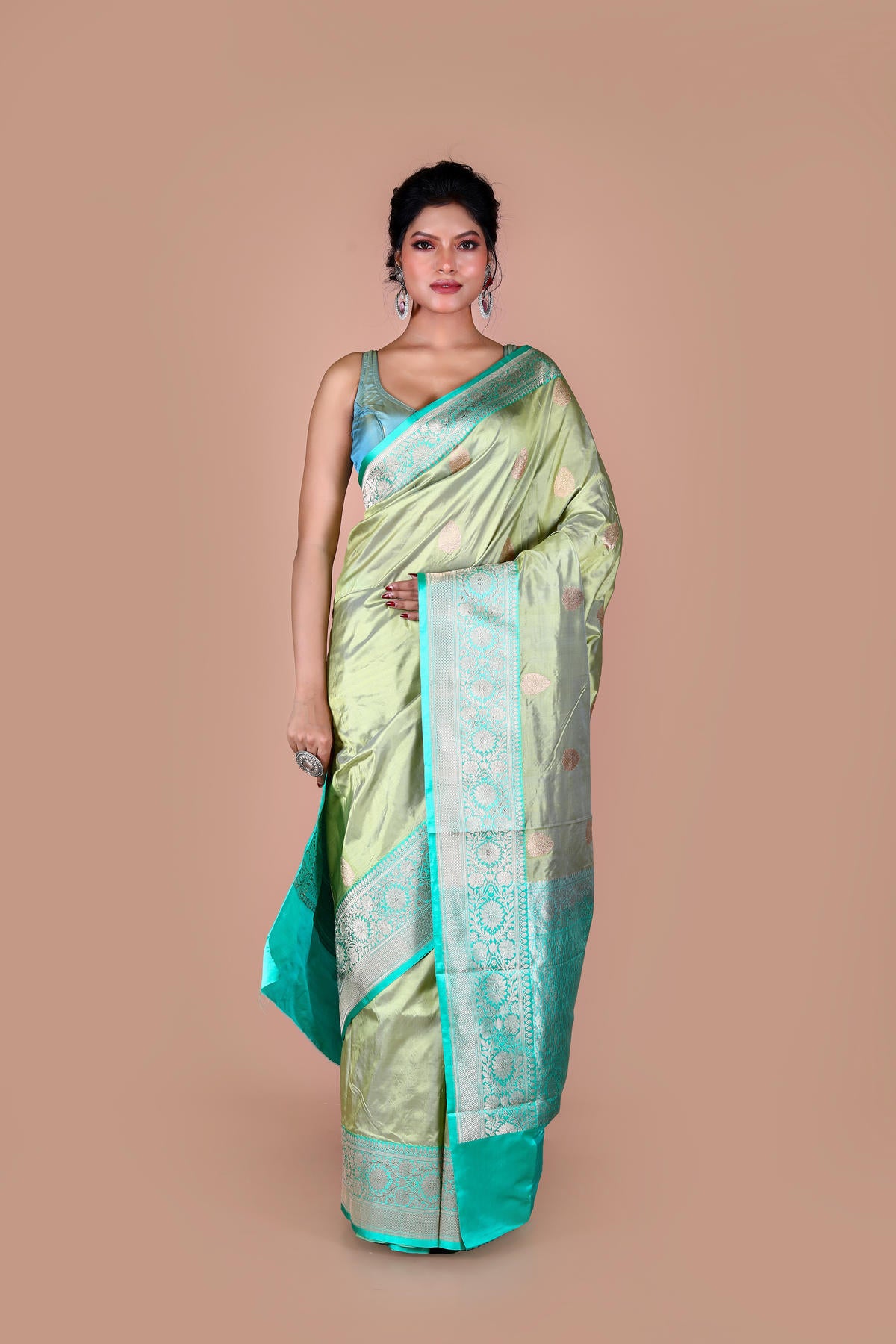 Pista Pure Katan Silk Banarasi Handloom Saree with Zari work