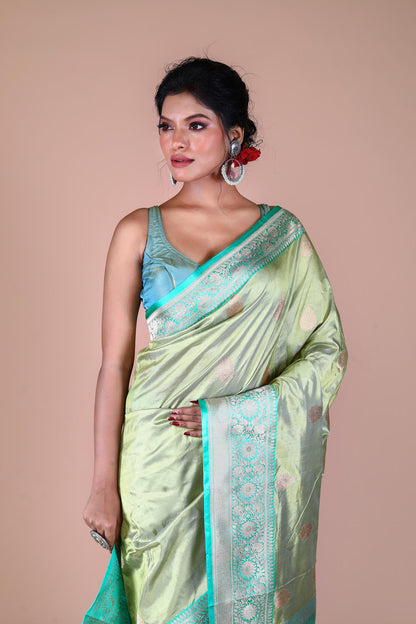 Pista Pure Katan Silk Banarasi Handloom Saree with Zari work