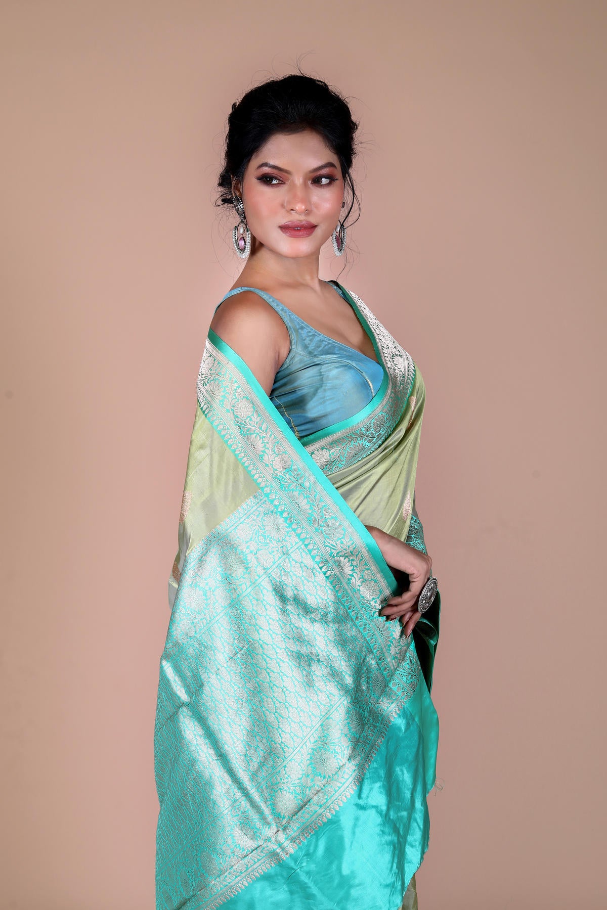 Pista Pure Katan Silk Banarasi Handloom Saree with Zari work