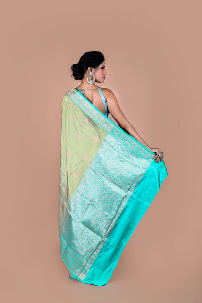 Pista Pure Katan Silk Banarasi Handloom Saree with Zari work