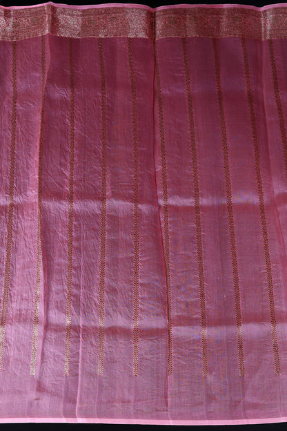 Pink Pure Organza Silk Banarasi Handloom Saree with Zari work