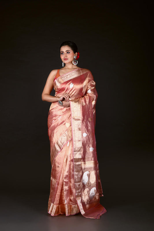 Pink Pure Tissue Silk Banarasi Handloom Saree with Zari work