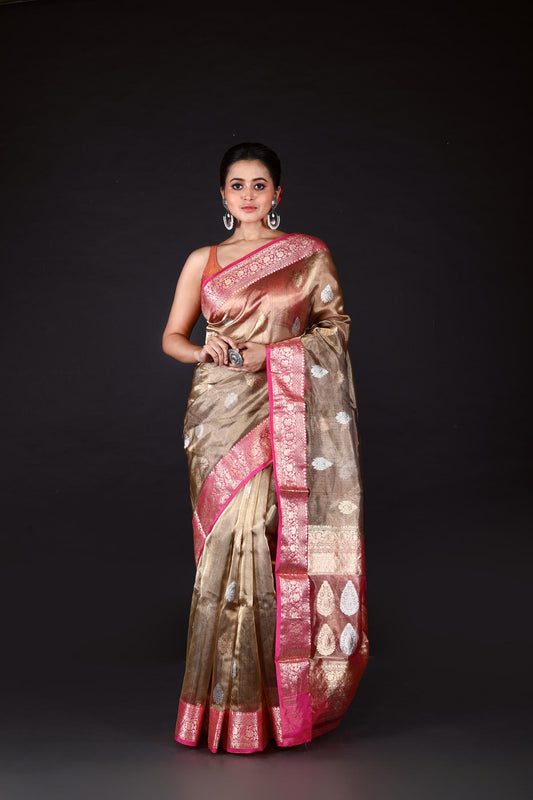 Pastel Color Pure Tissue Silk Banarasi Handloom Saree with Zari work