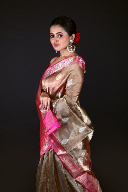 Pastel Color Pure Tissue Silk Banarasi Handloom Saree with Zari work