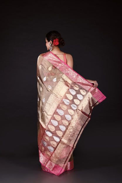 Pastel Color Pure Tissue Silk Banarasi Handloom Saree with Zari work