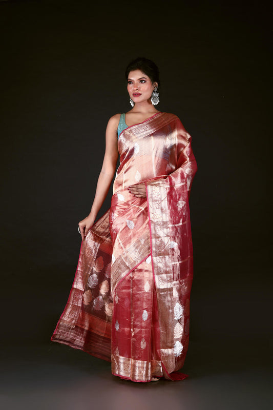 Pink Pure Tissue Silk Banarasi Handloom Saree with Zari work