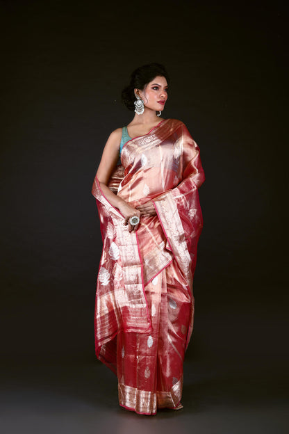 Pink Pure Tissue Silk Banarasi Handloom Saree with Zari work