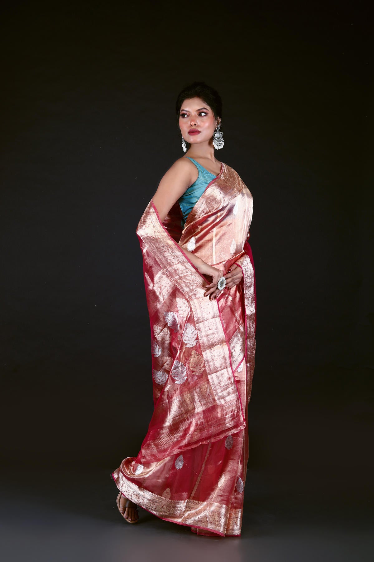 Pink Pure Tissue Silk Banarasi Handloom Saree with Zari work