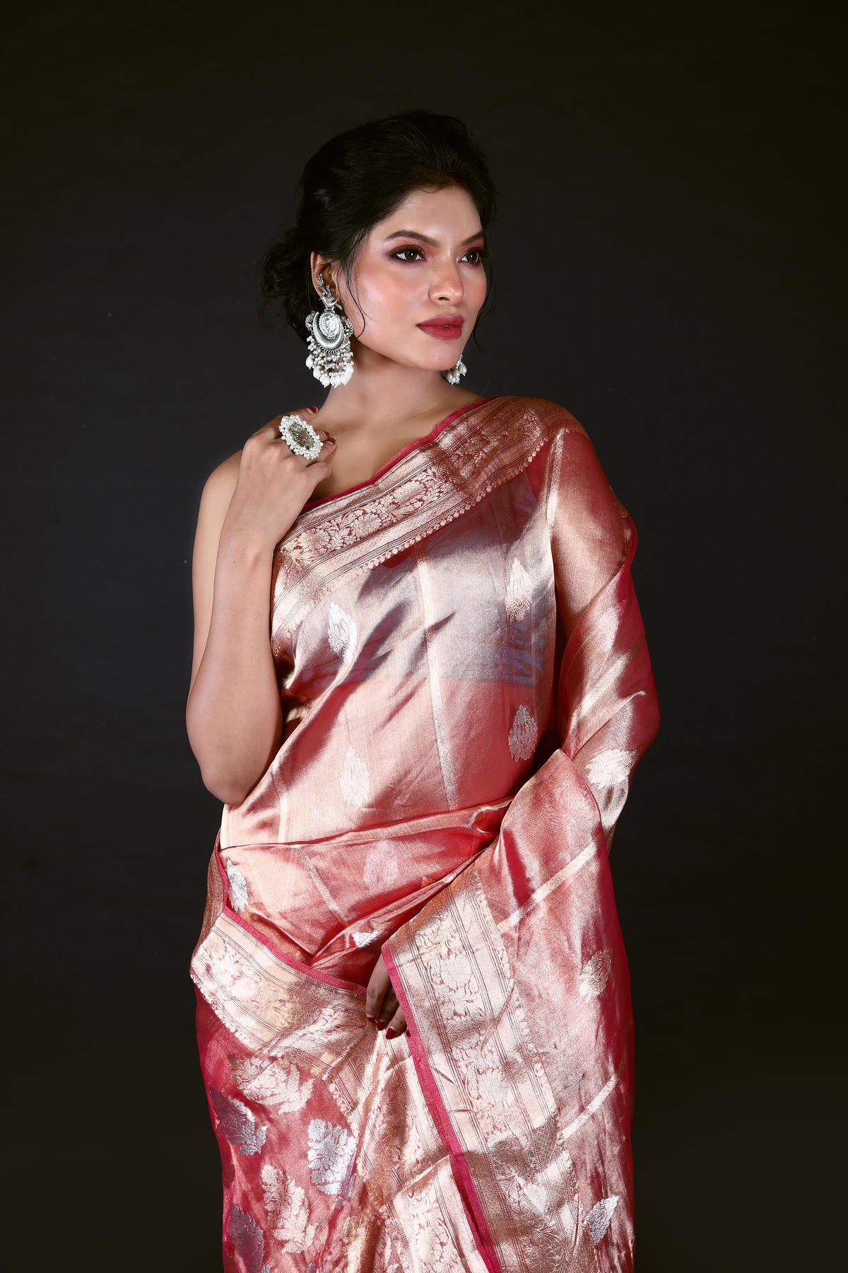 Pink Pure Tissue Silk Banarasi Handloom Saree with Zari work