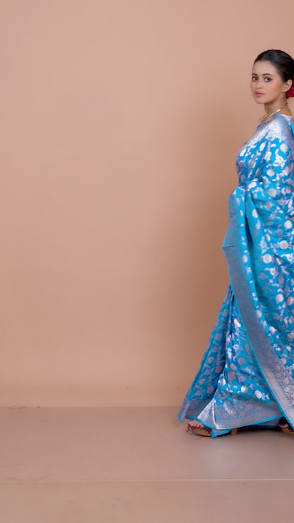 Blue Pure Katan Silk Banarasi Handloom Saree with Zari work