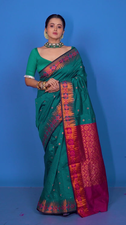 Rama Green & Red Viscose cotton Banarasi Saree