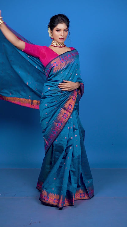 Blue Color Viscose cotton Banarasi Saree