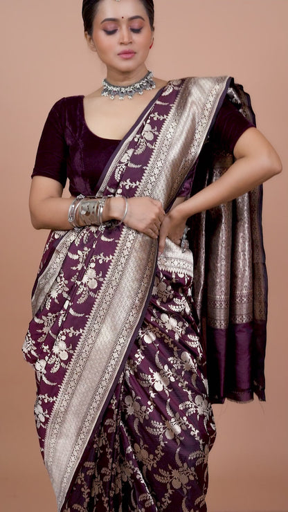 Maroon Pure Katan Silk Banarasi Handloom Saree with Zari work