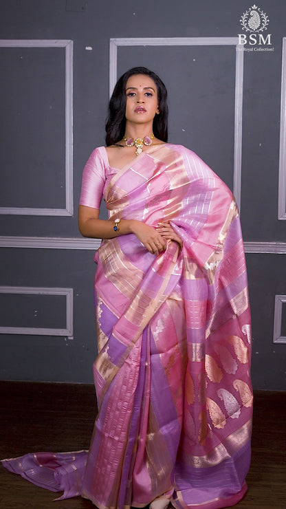 Pink Pure Tissue Silk Banarasi Handloom Saree with Zari work