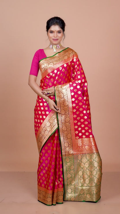 Green-Pink Banarasi Semi-Silk Saree with Zari work