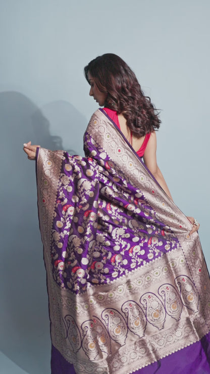 Purple Pure Katan Silk Banarasi Handloom Saree with Zari work