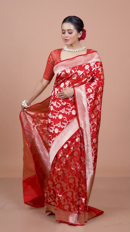 Red Pure Katan Silk Banarasi Handloom Saree with Zari work