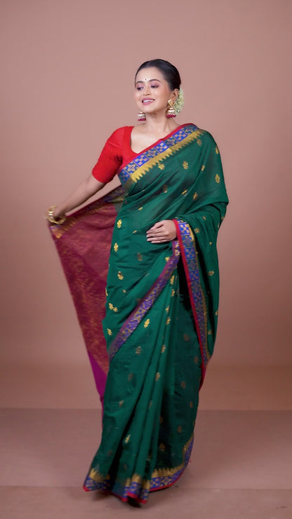Bottle Green Color Viscose cotton Banarasi Saree
